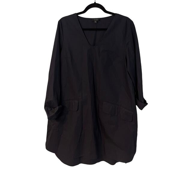 COS Dark Blue V-Neck Long Sleeve Cotton Voluminous A-Line Dress Size 12 - Picture 1 of 7